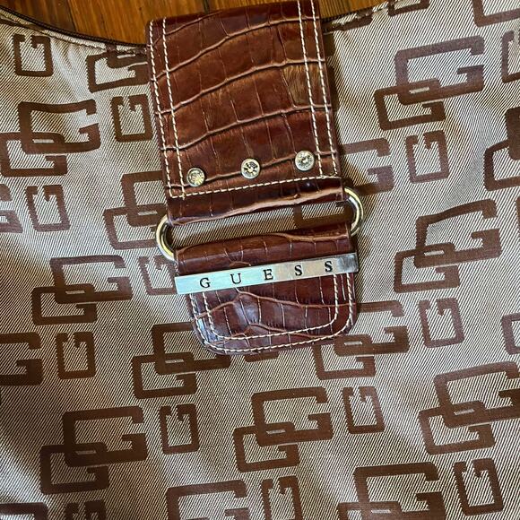Guess Brown Monogram Hobo Bag Y2K Purse - Picture 2 of 3